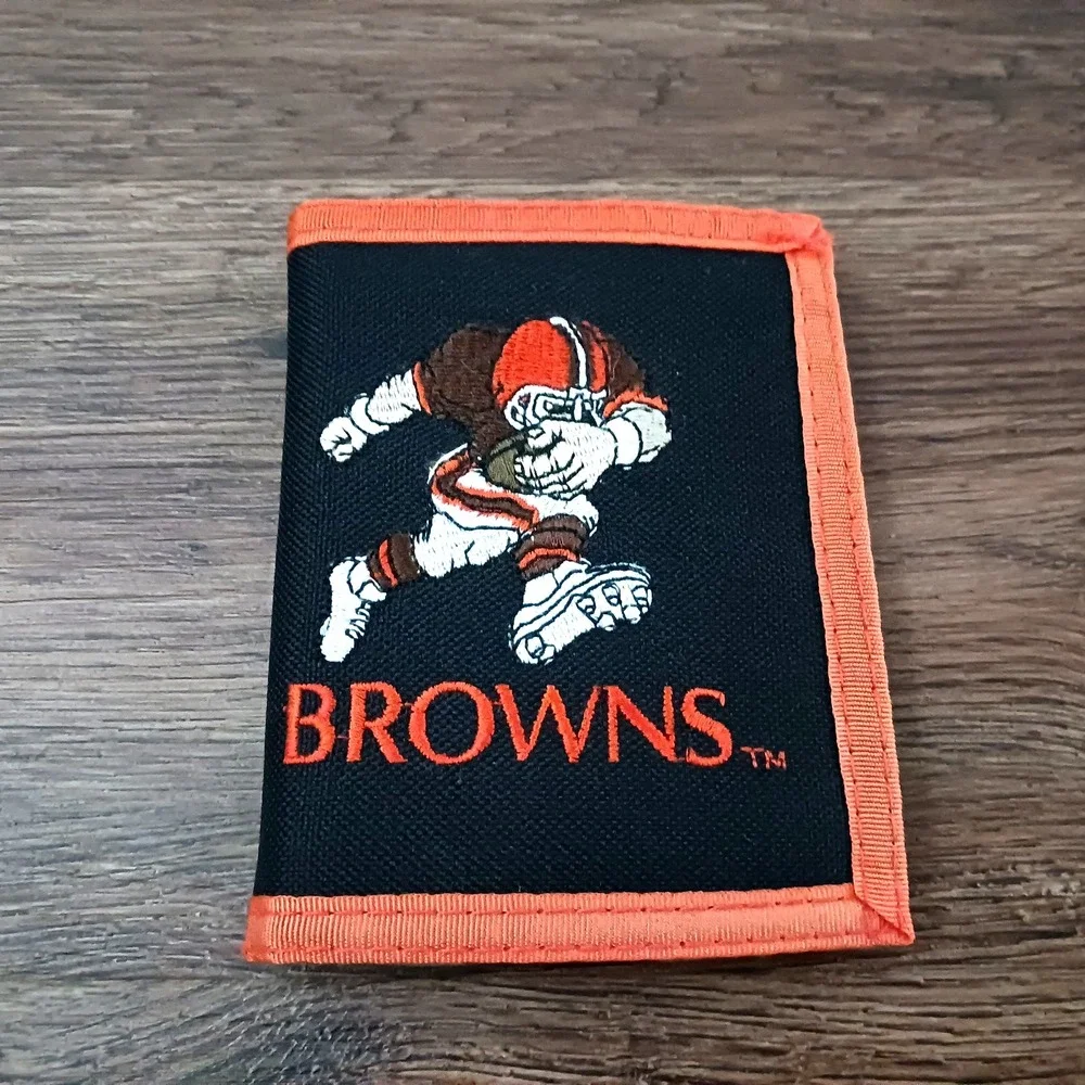 Cleveland Browns Nylon Wallet Bifold Hook & Loop Brown Orange NFL Vintage 1980s